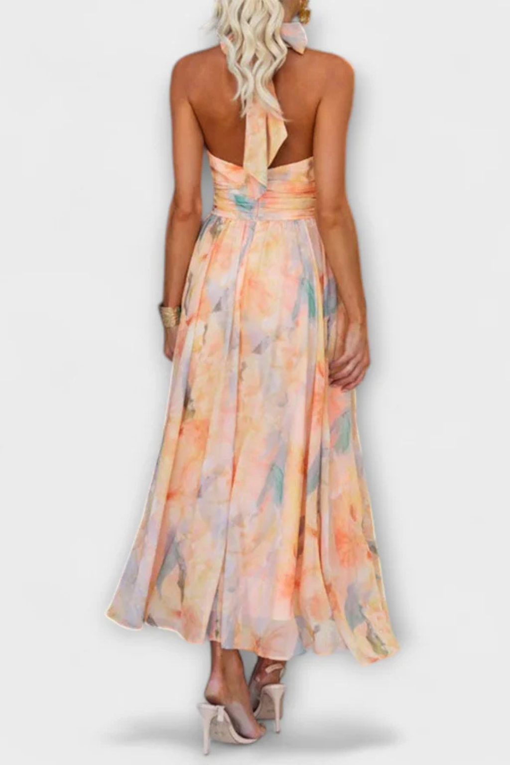 Abstract Print Halter Neck Maxi Dress for Women | Lightweight Summer Fashion | Elegant Evening Wear