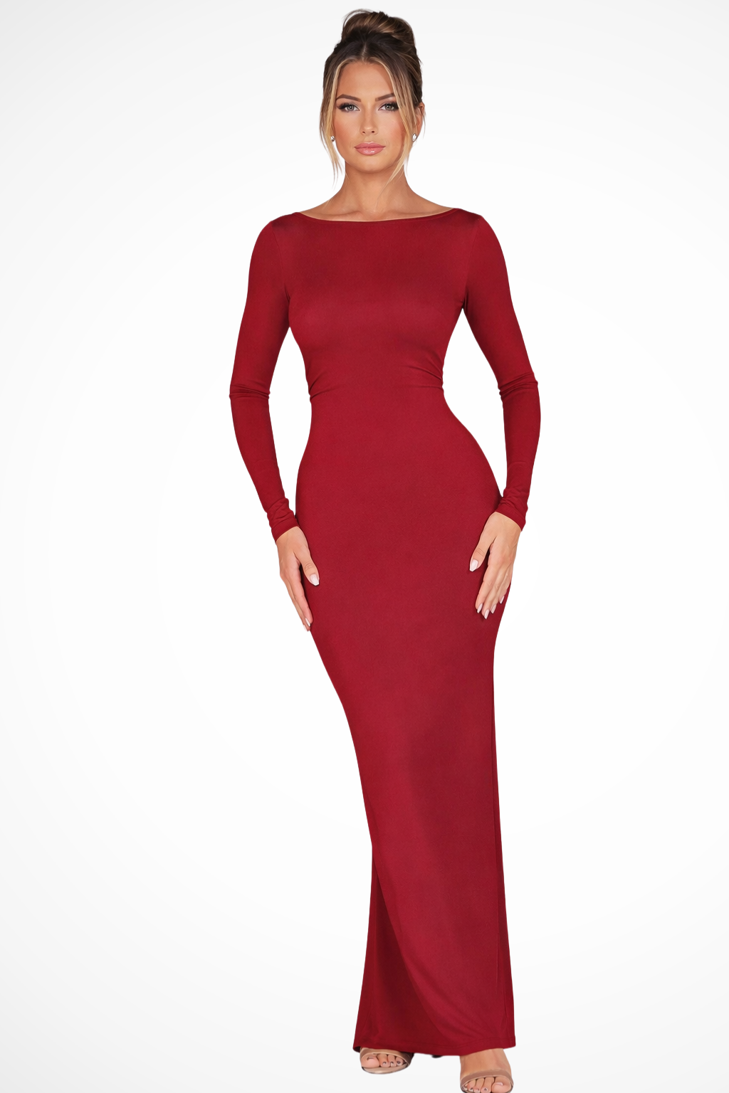 Backless Long Sleeve Maxi Dress for Women | Elegant Wedding Guest Attire in Lightweight Fabric