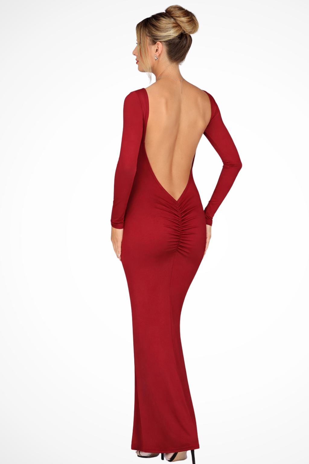 Backless Long Sleeve Maxi Dress for Women | Elegant Wedding Guest Attire in Lightweight Fabric