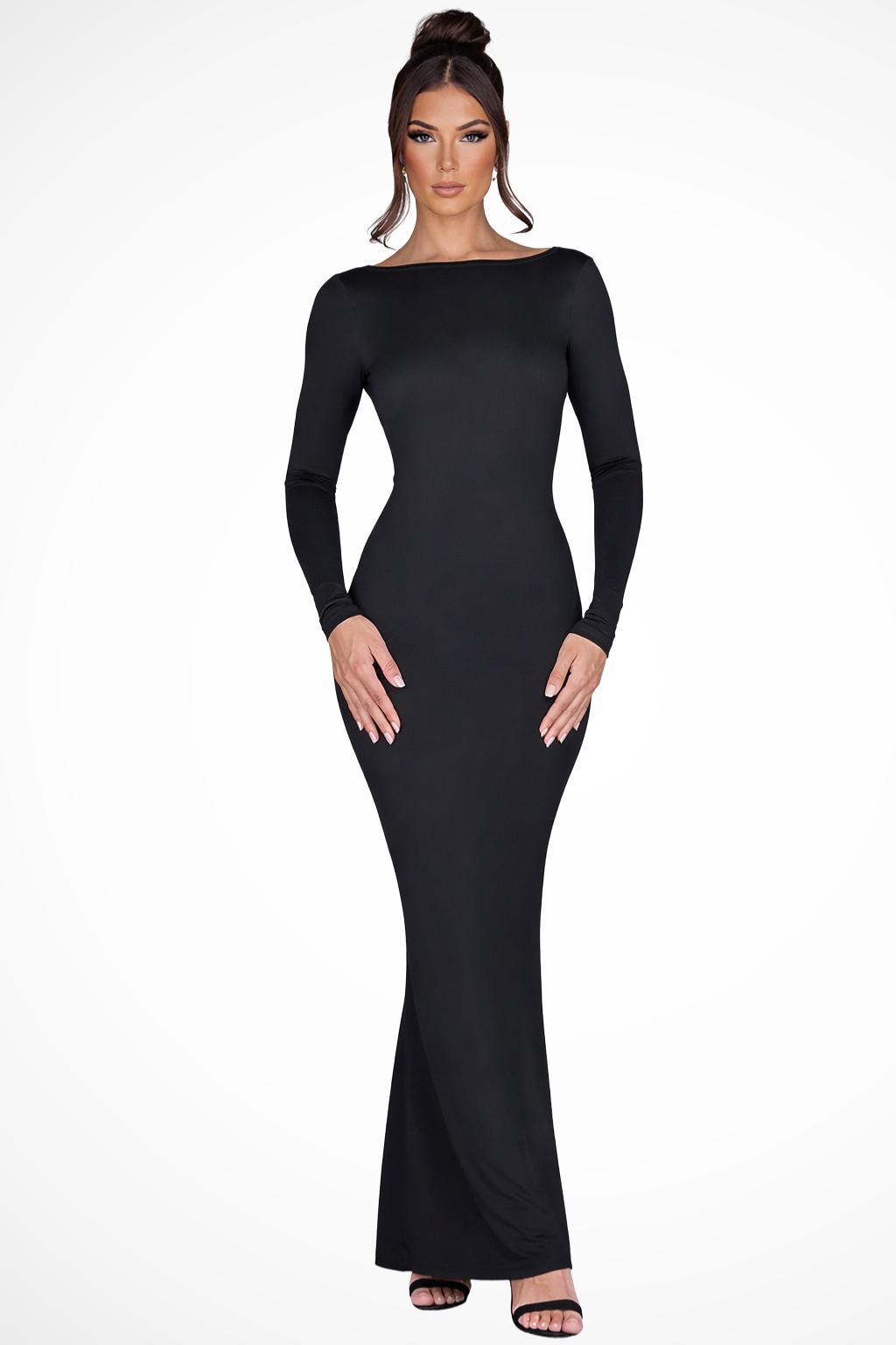 Backless Long Sleeve Maxi Dress for Women | Elegant Wedding Guest Attire in Lightweight Fabric