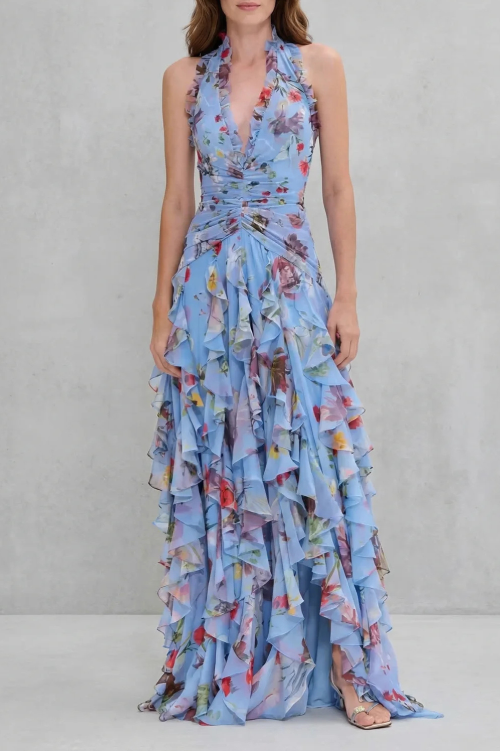 Rose Cascade Halter Maxi Dress - Romantic Floral Design for Special Occasions