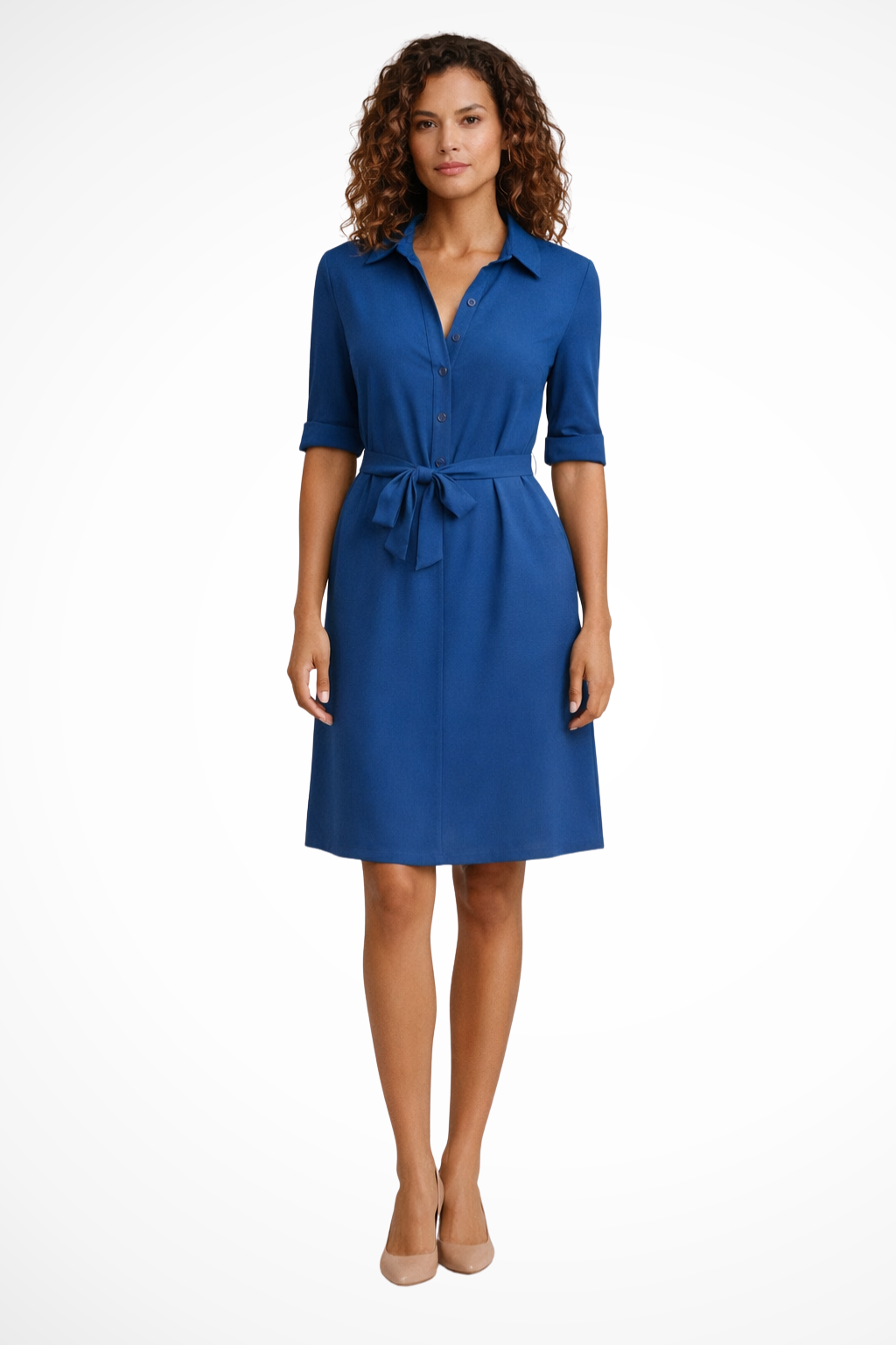 Black Midi Shirt Dress for Women with Tie Waist - Office-Ready Style, Versatile Workwear