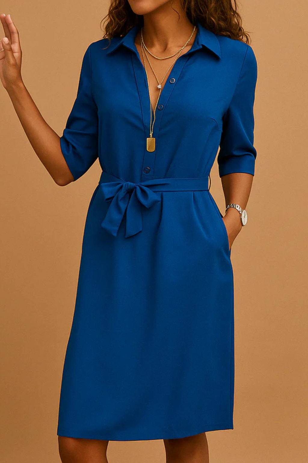 Black Midi Shirt Dress for Women with Tie Waist - Office-Ready Style, Versatile Workwear