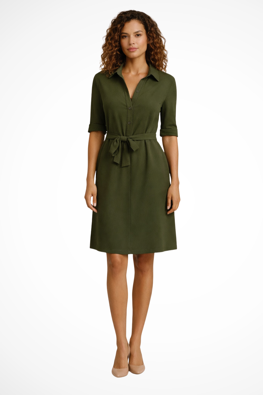 Black Midi Shirt Dress for Women with Tie Waist - Office-Ready Style, Versatile Workwear