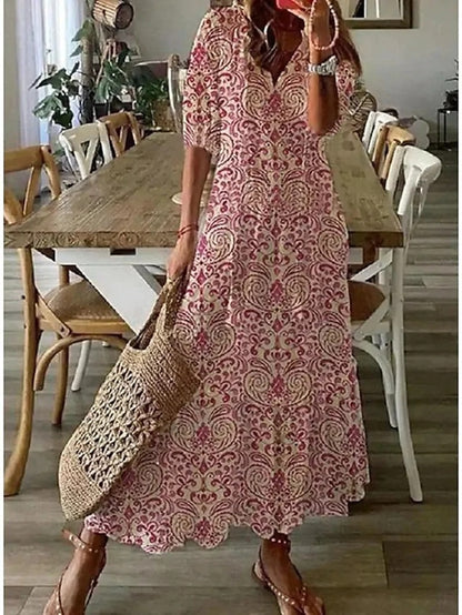 Boho Maxi Beach Dress for Women | Lightweight Cotton Fabric | Perfect for Summer Vacations and Casual Outings
