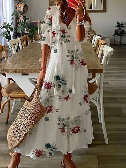 Boho Maxi Beach Dress for Women | Lightweight Cotton Fabric | Perfect for Summer Vacations and Casual Outings