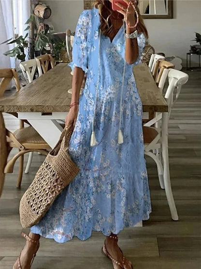 Boho Maxi Beach Dress for Women | Lightweight Cotton Fabric | Perfect for Summer Vacations and Casual Outings