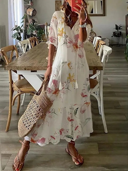 Boho Maxi Beach Dress for Women | Lightweight Cotton Fabric | Perfect for Summer Vacations and Casual Outings