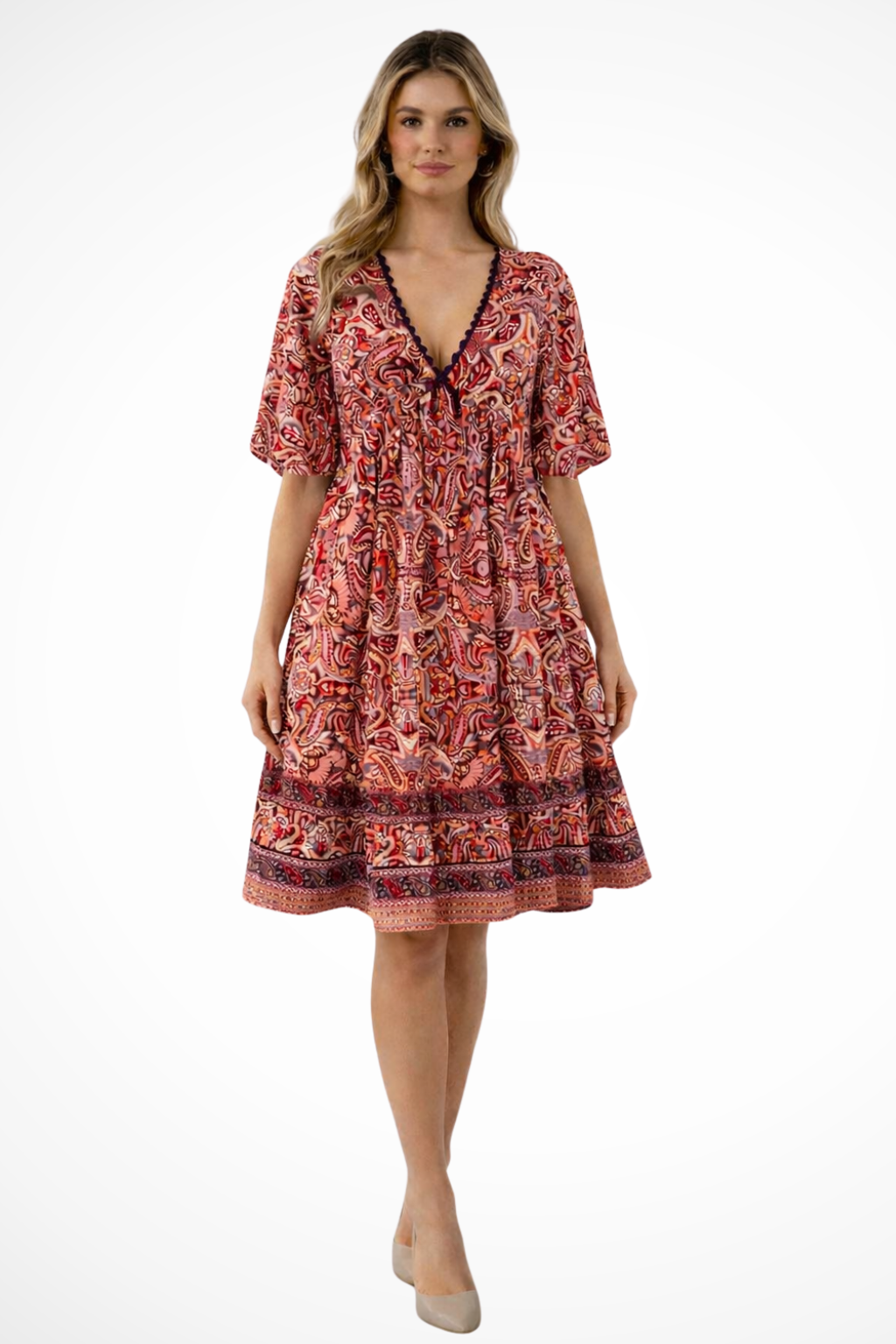 Boho V Neck Midi Dress for Women | Lightweight Summer Beachwear | Perfect for Casual Outings and Vacations
