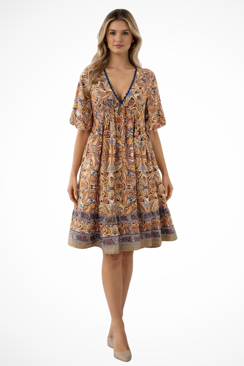 Boho V Neck Midi Dress for Women | Lightweight Summer Beachwear | Perfect for Casual Outings and Vacations