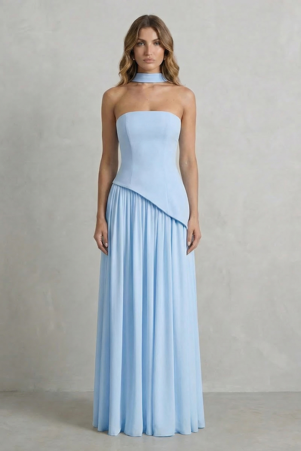 Sculpted Draped Slit Strapless Maxi Dress for Evening Events