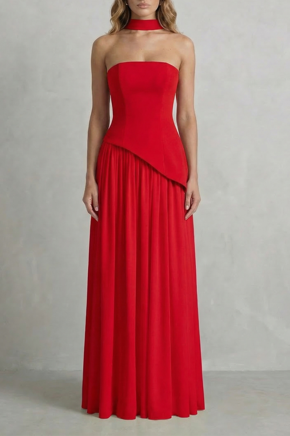 Sculpted Draped Slit Strapless Maxi Dress for Evening Events