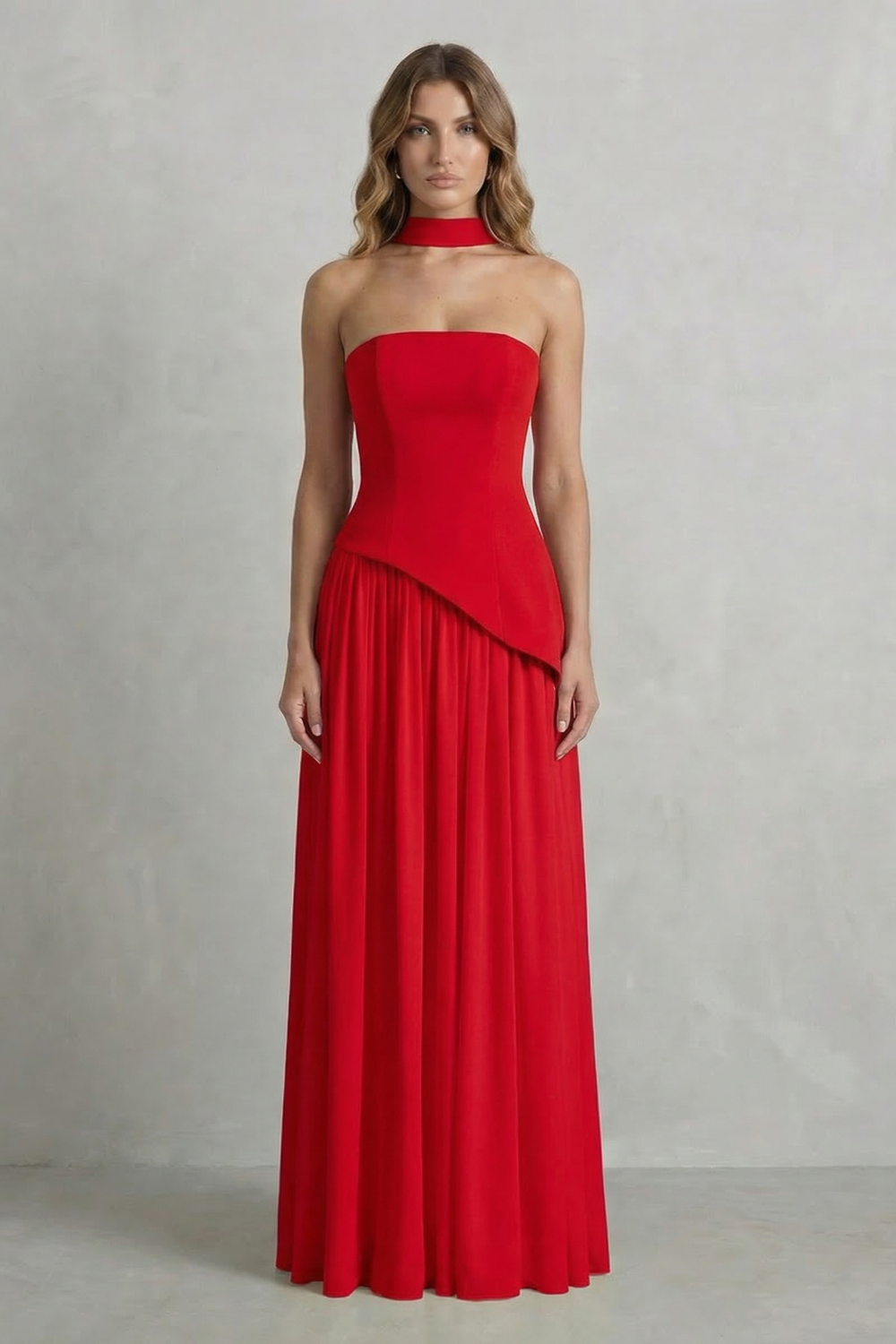Sculpted Draped Slit Strapless Maxi Dress for Evening Events