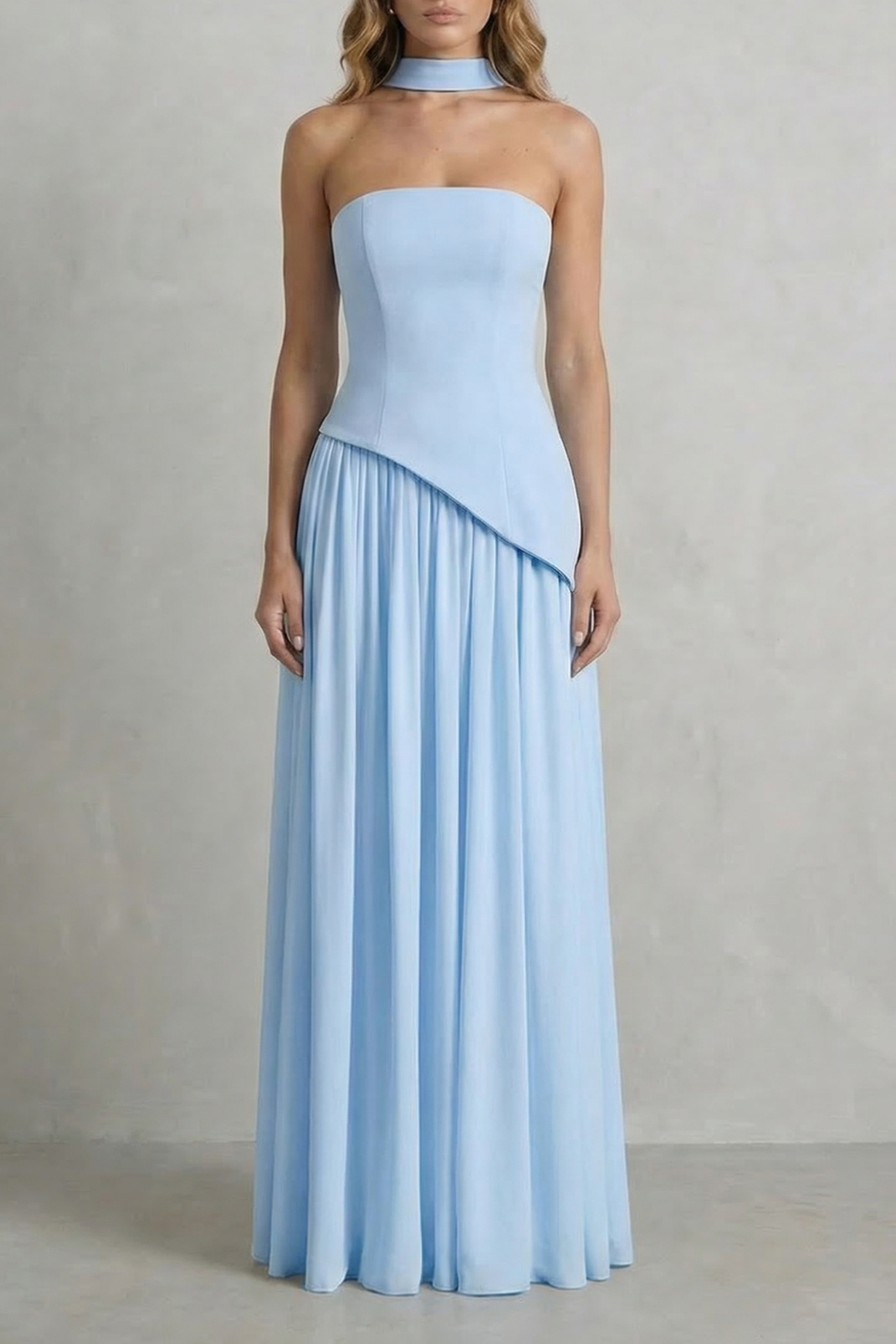 Sculpted Draped Slit Strapless Maxi Dress for Evening Events