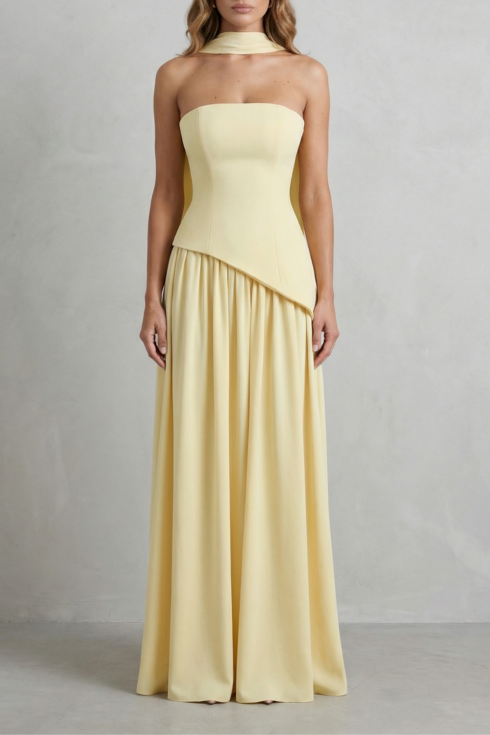 Sculpted Draped Slit Strapless Maxi Dress for Evening Events