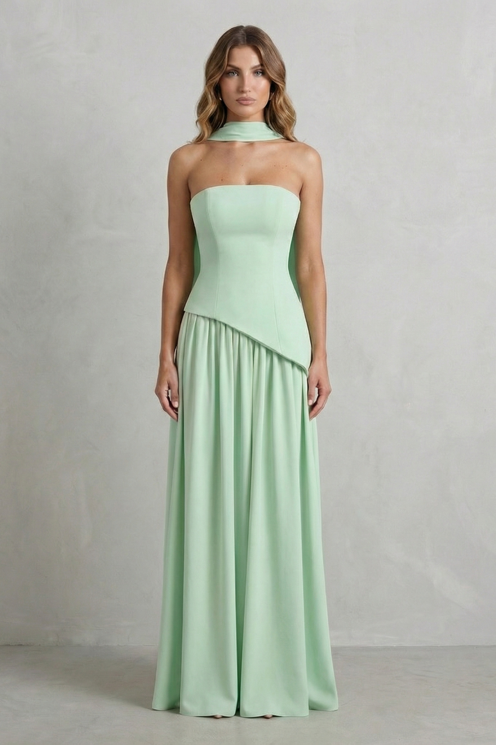 Sculpted Draped Slit Strapless Maxi Dress for Evening Events