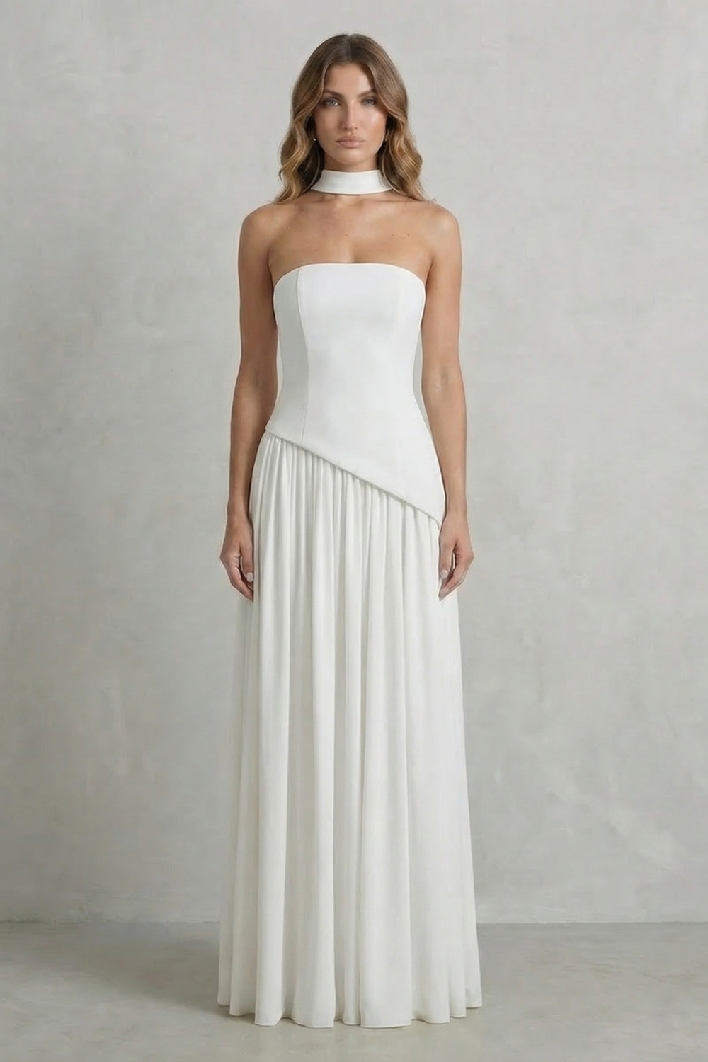 Sculpted Draped Slit Strapless Maxi Dress for Evening Events