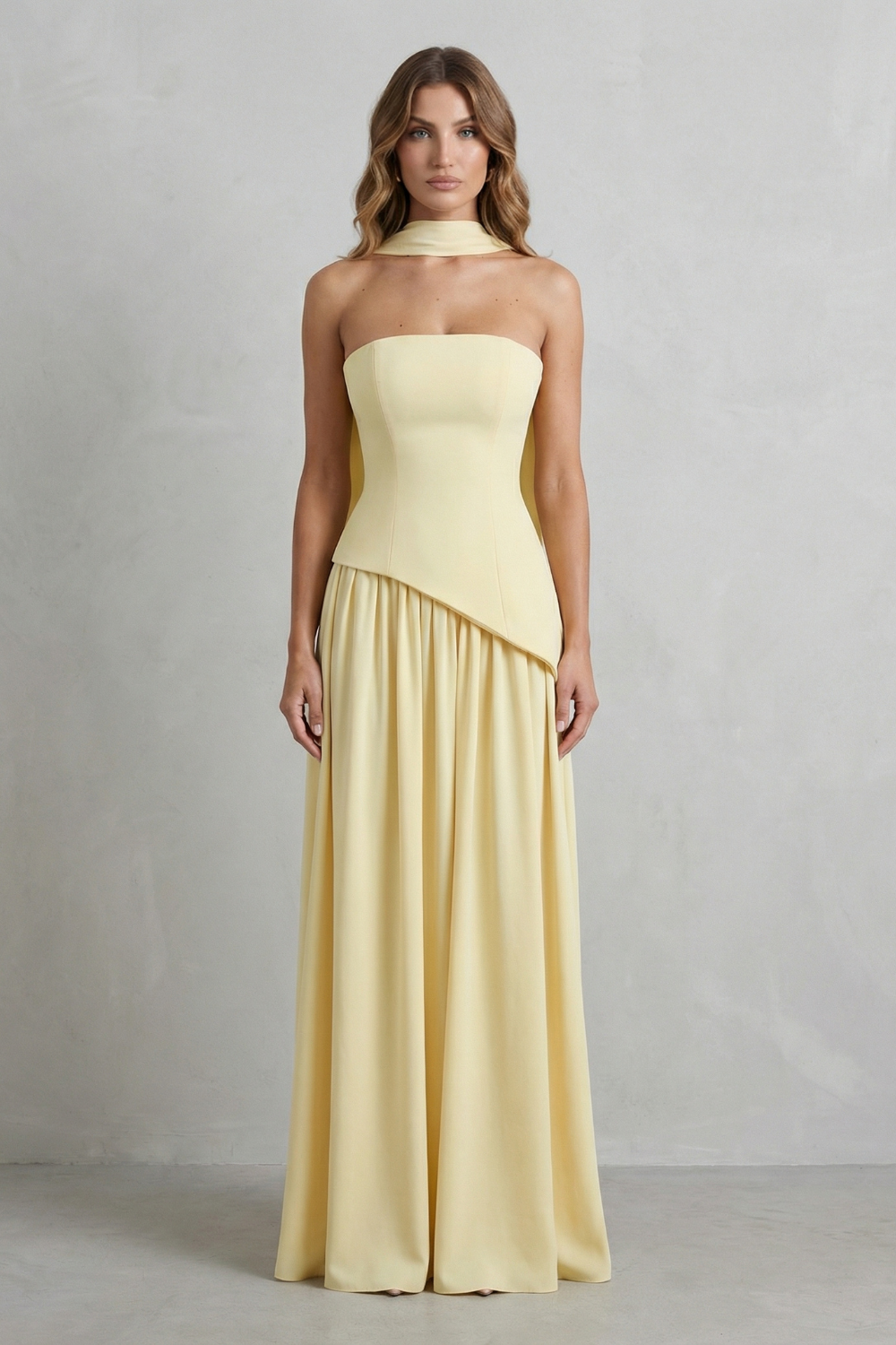 Sculpted Draped Slit Strapless Maxi Dress for Evening Events