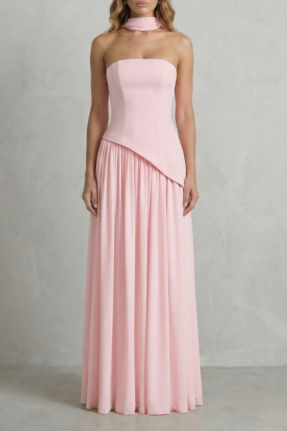 Sculpted Draped Slit Strapless Maxi Dress for Evening Events