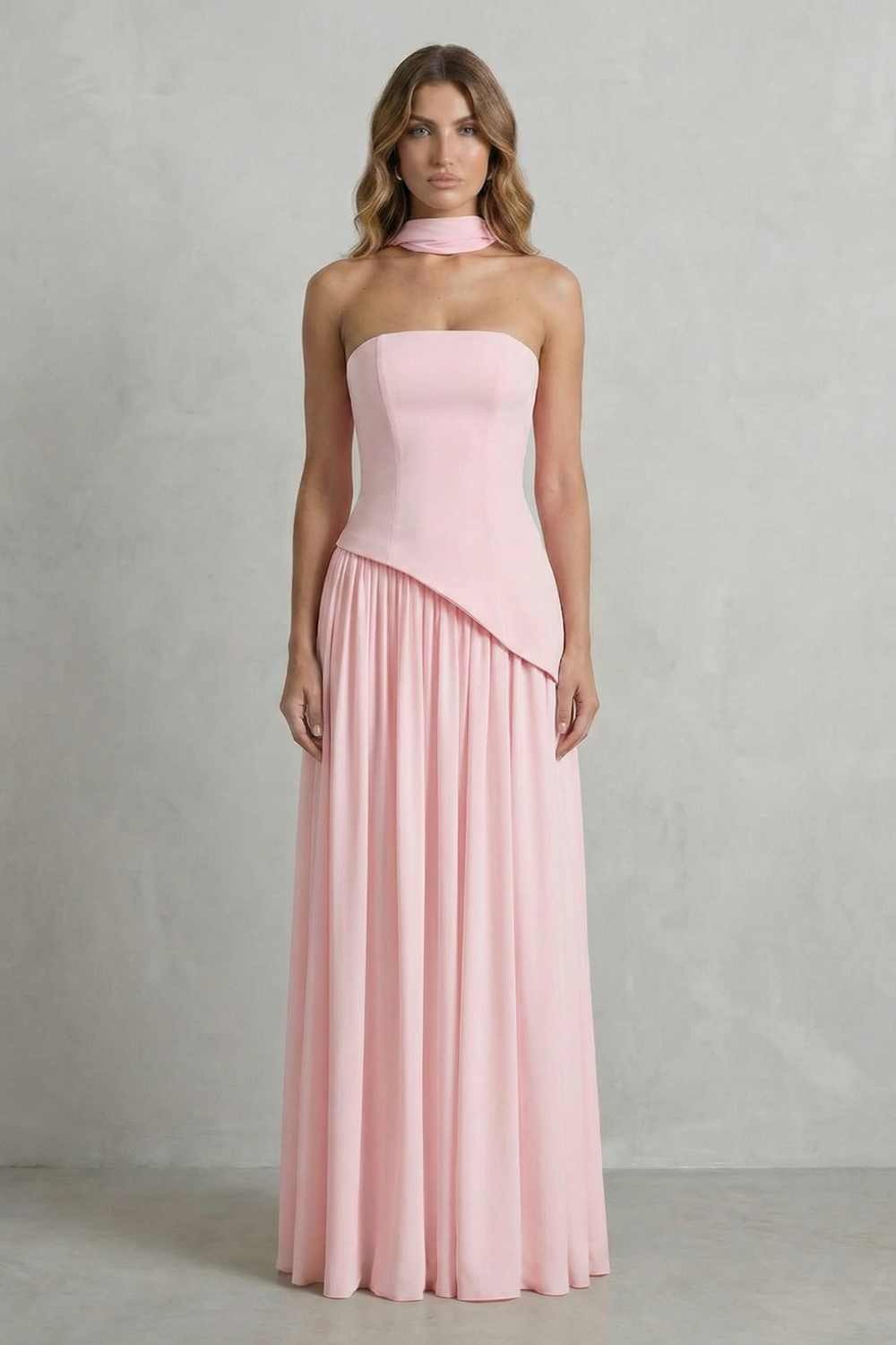 Sculpted Draped Slit Strapless Maxi Dress for Evening Events