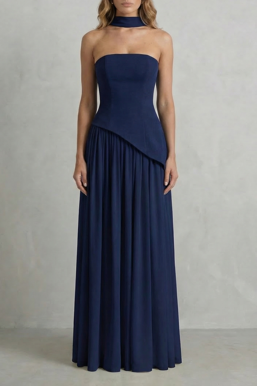 Sculpted Draped Slit Strapless Maxi Dress for Evening Events
