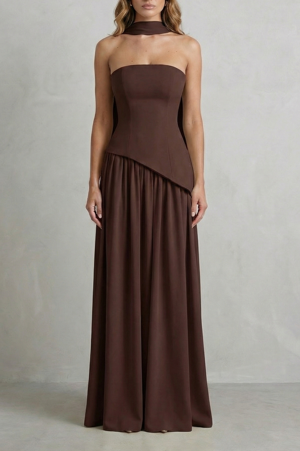 Sculpted Draped Slit Strapless Maxi Dress for Evening Events