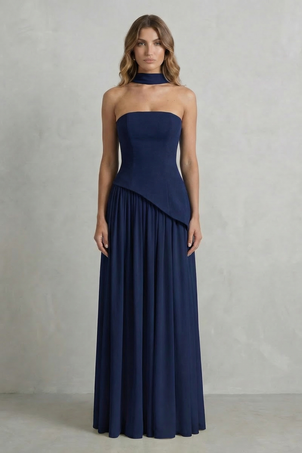 Sculpted Draped Slit Strapless Maxi Dress for Evening Events