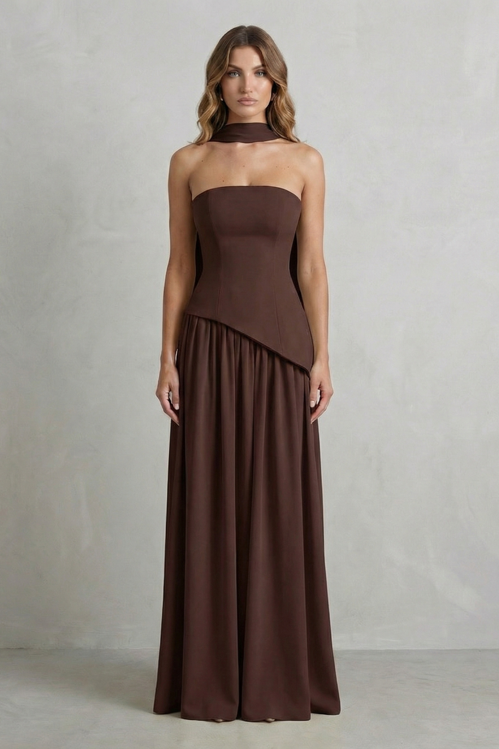 Sculpted Draped Slit Strapless Maxi Dress for Evening Events