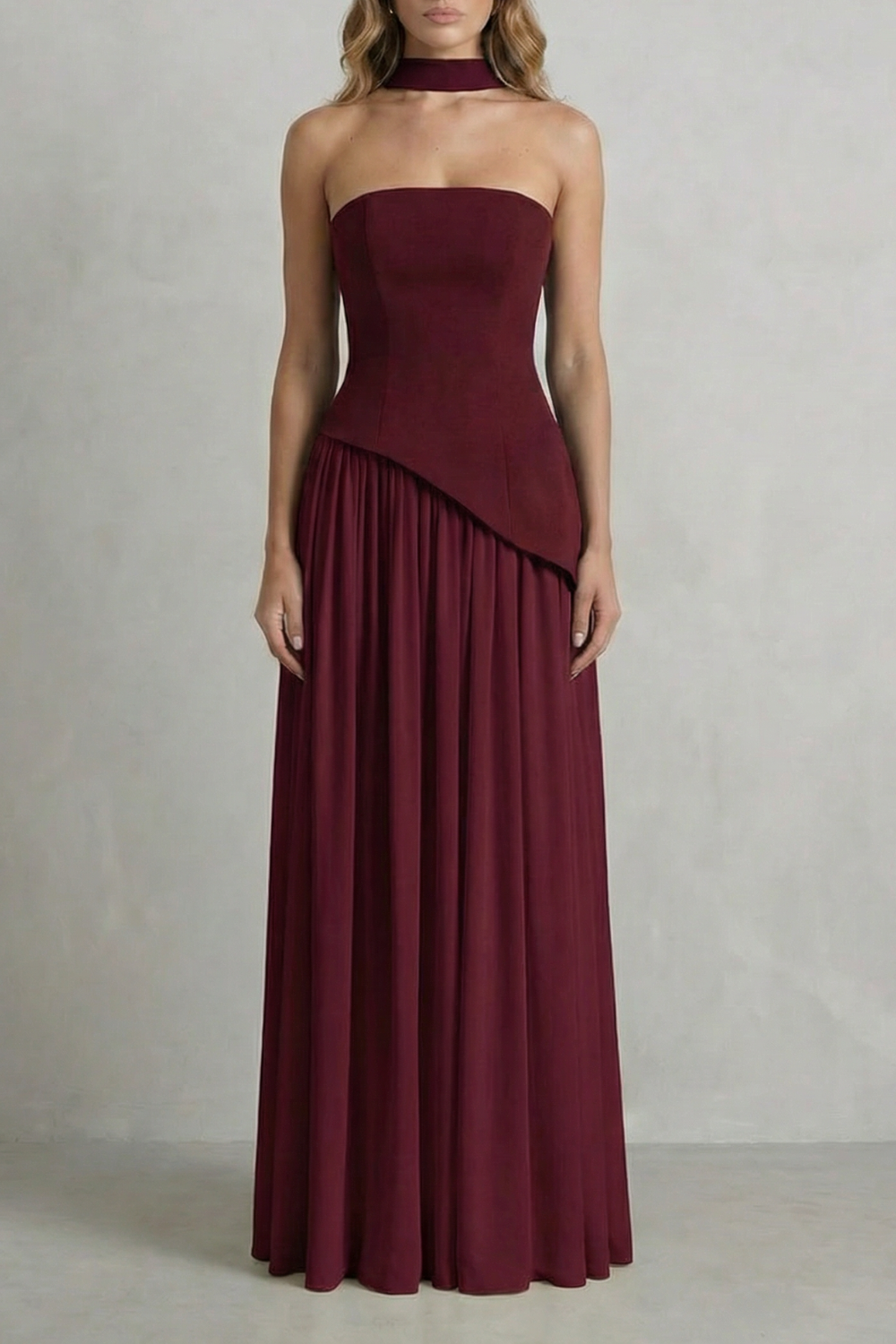 Sculpted Draped Slit Strapless Maxi Dress for Evening Events