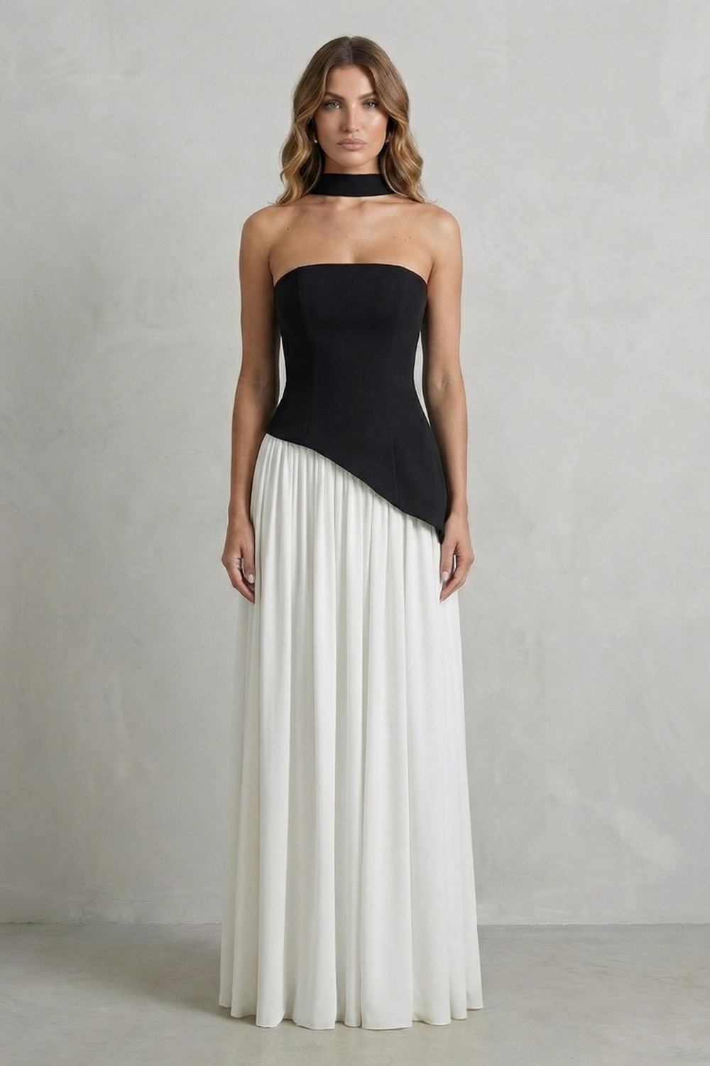 Sculpted Draped Slit Strapless Maxi Dress for Evening Events