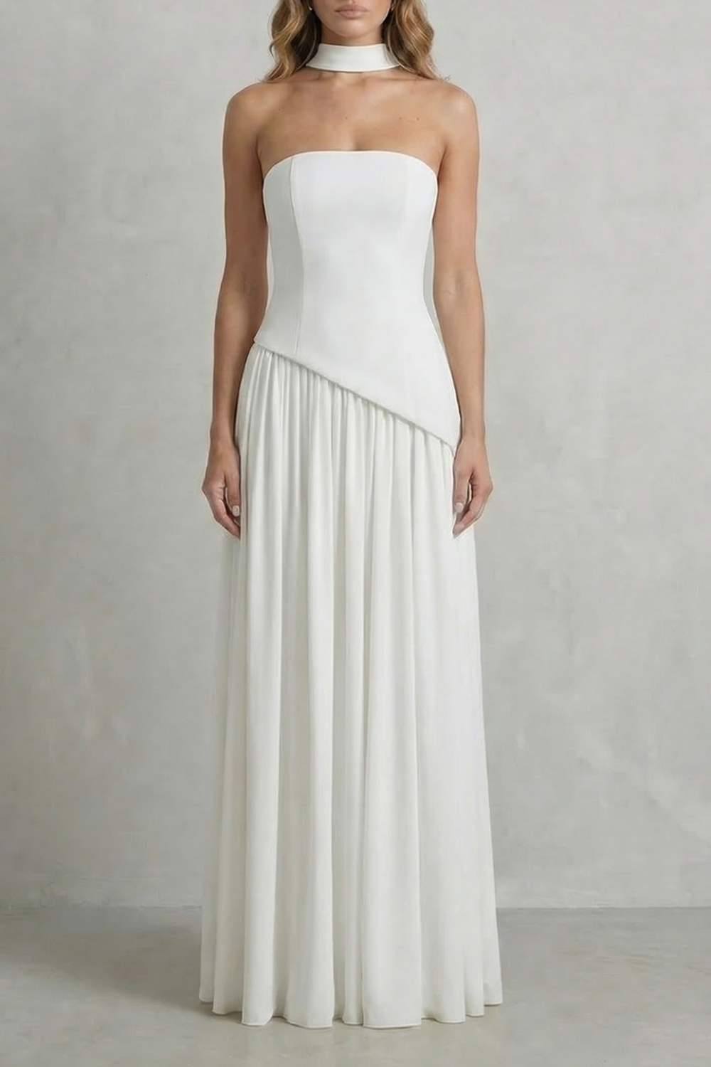 Sculpted Draped Slit Strapless Maxi Dress for Evening Events