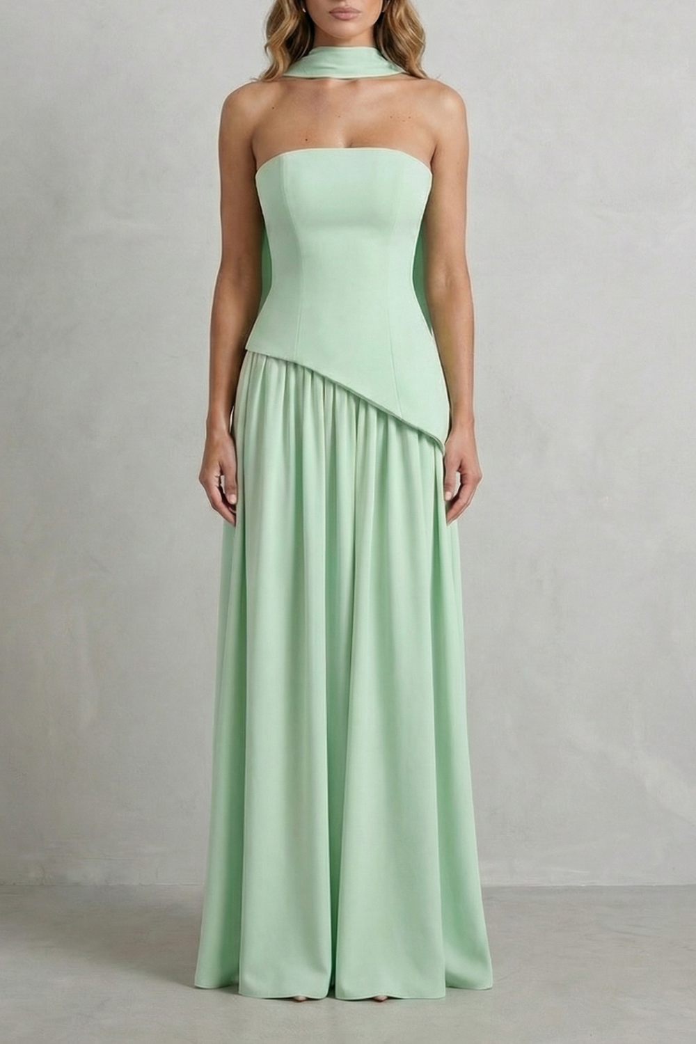 Sculpted Draped Slit Strapless Maxi Dress for Evening Events