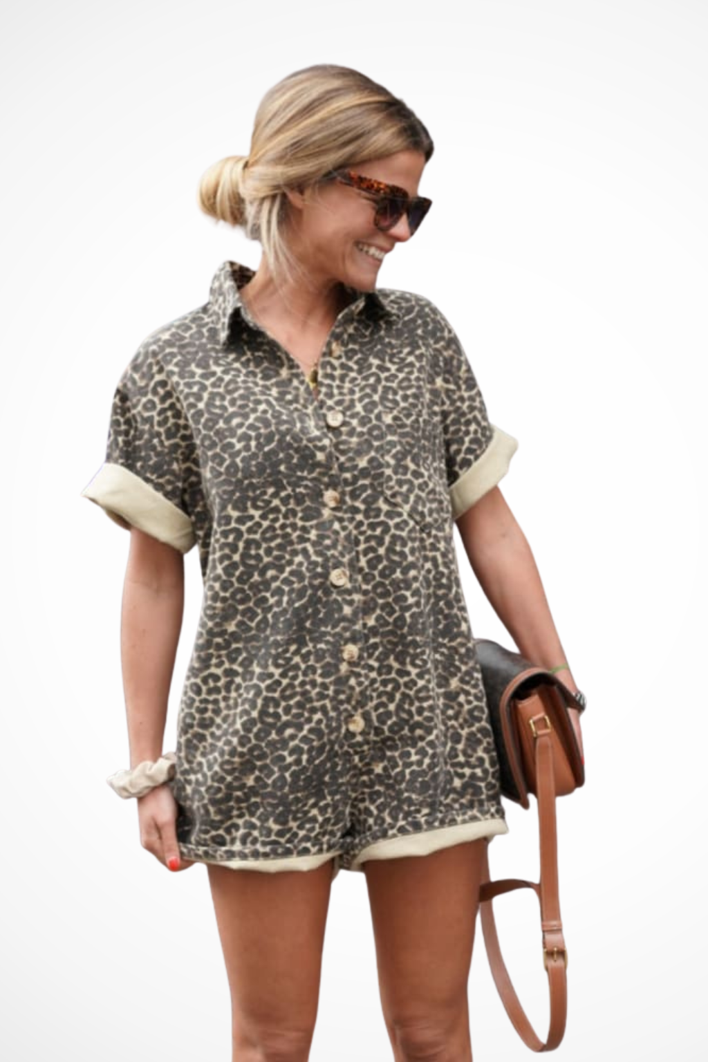 Cheetah Print Mini Romper for Women | Button Front Design | Spring Fashion Outfit