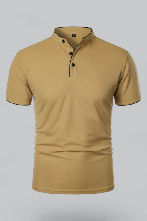 Collarless Short Sleeve Polo Shirt for Men - Lightweight Cotton Blend - Casual Wear - Available in Multiple Colors