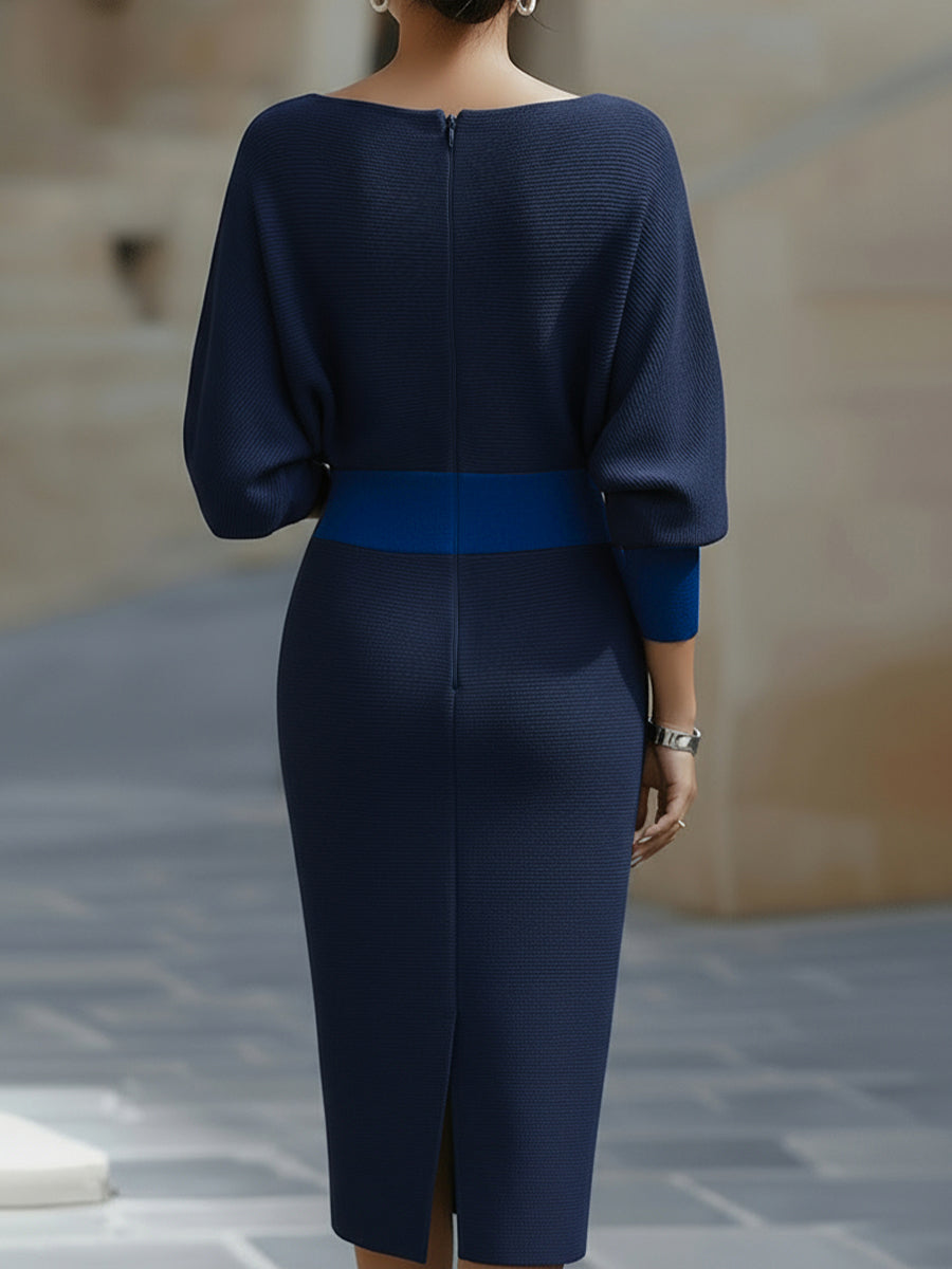 Draped Batwing Sleeve Midi Dress for Women | Elegant Lightweight Fabric | Perfect for Parties and Special Occasions