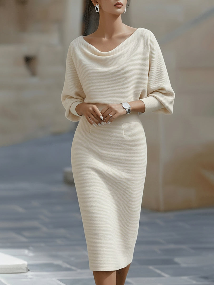 Draped Batwing Sleeve Midi Dress for Women | Elegant Lightweight Fabric | Perfect for Parties and Special Occasions