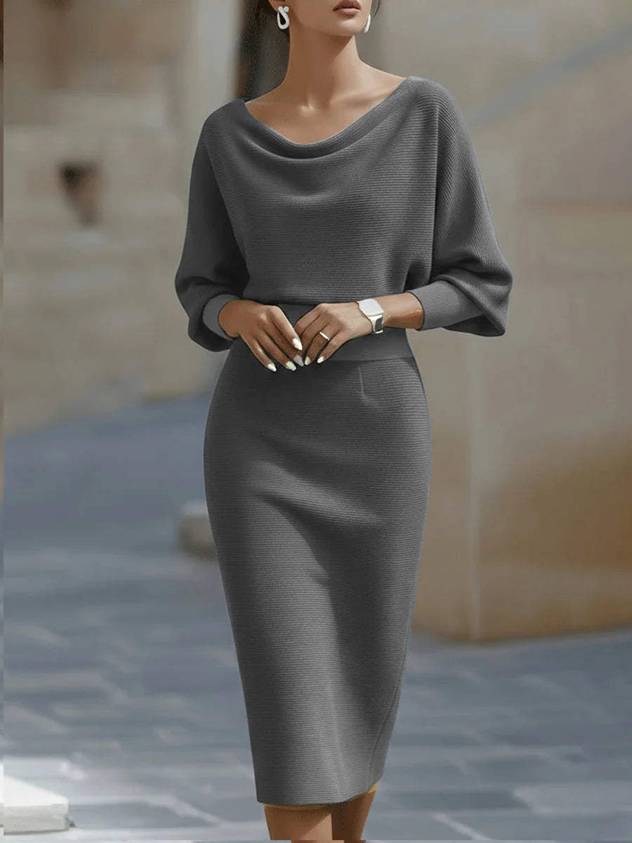Draped Batwing Sleeve Midi Dress for Women | Elegant Lightweight Fabric | Perfect for Parties and Special Occasions