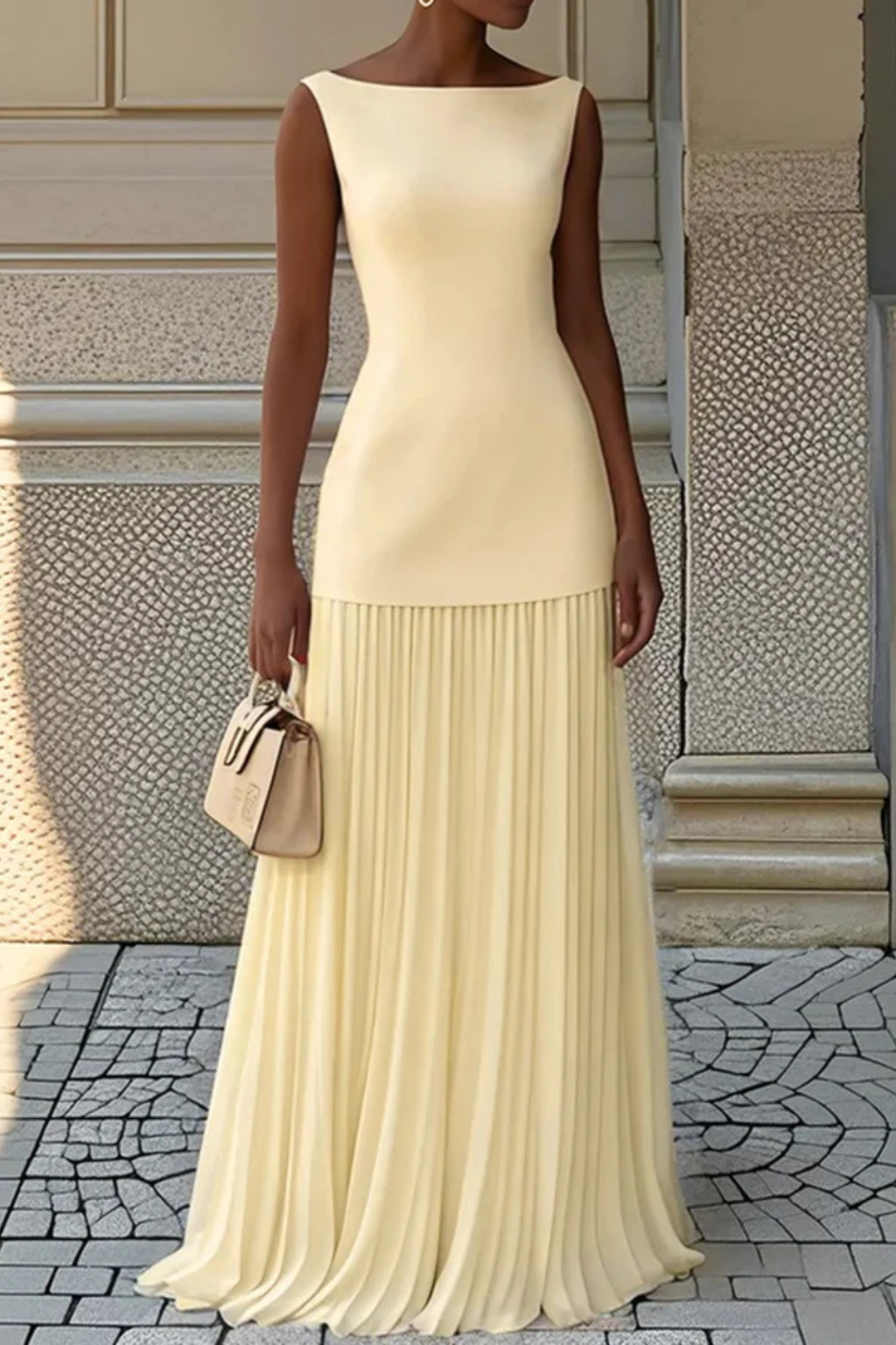 Elegant Pleated Maxi Dress for Women | Formal Evening Wear | Lightweight Fabric | Perfect for Weddings and Special Occasions