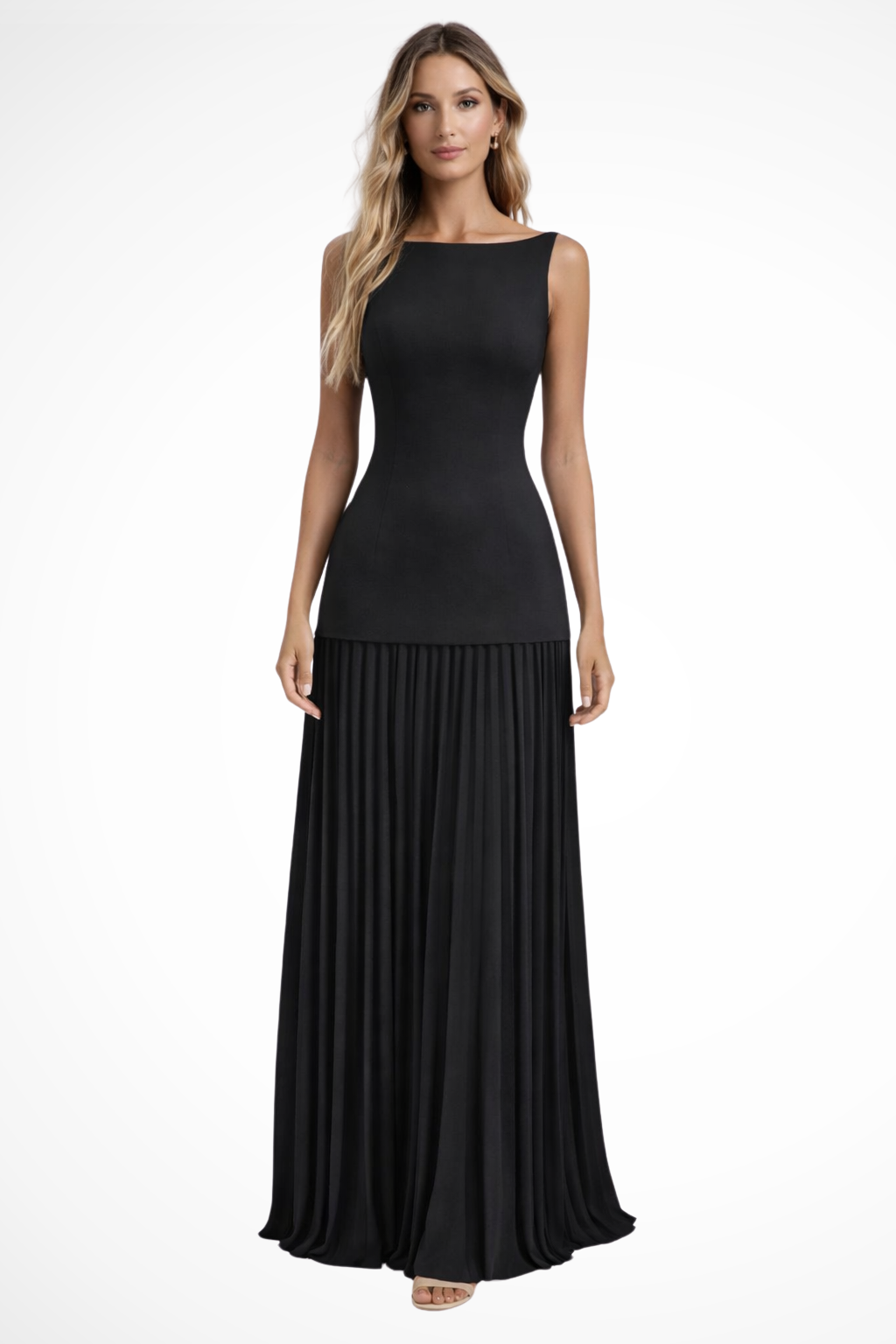 Elegant Pleated Maxi Dress for Women | Formal Evening Wear | Lightweight Fabric | Perfect for Weddings and Special Occasions