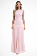 Elegant Pleated Maxi Dress for Women | Formal Evening Wear | Lightweight Fabric | Perfect for Weddings and Special Occasions