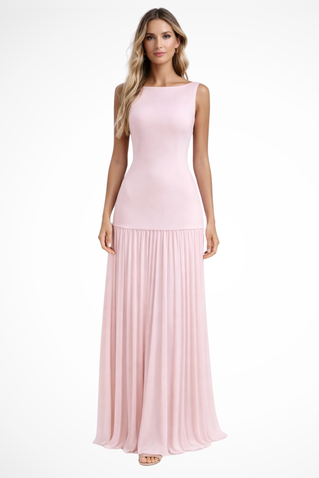 Elegant Pleated Maxi Dress for Women | Formal Evening Wear | Lightweight Fabric | Perfect for Weddings and Special Occasions