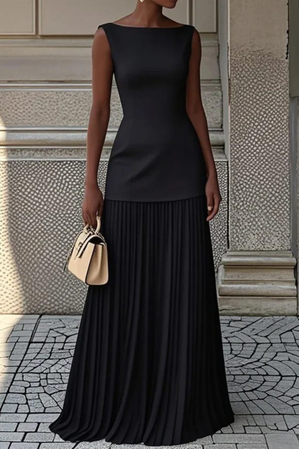 Elegant Pleated Maxi Dress for Women | Formal Evening Wear | Lightweight Fabric | Perfect for Weddings and Special Occasions