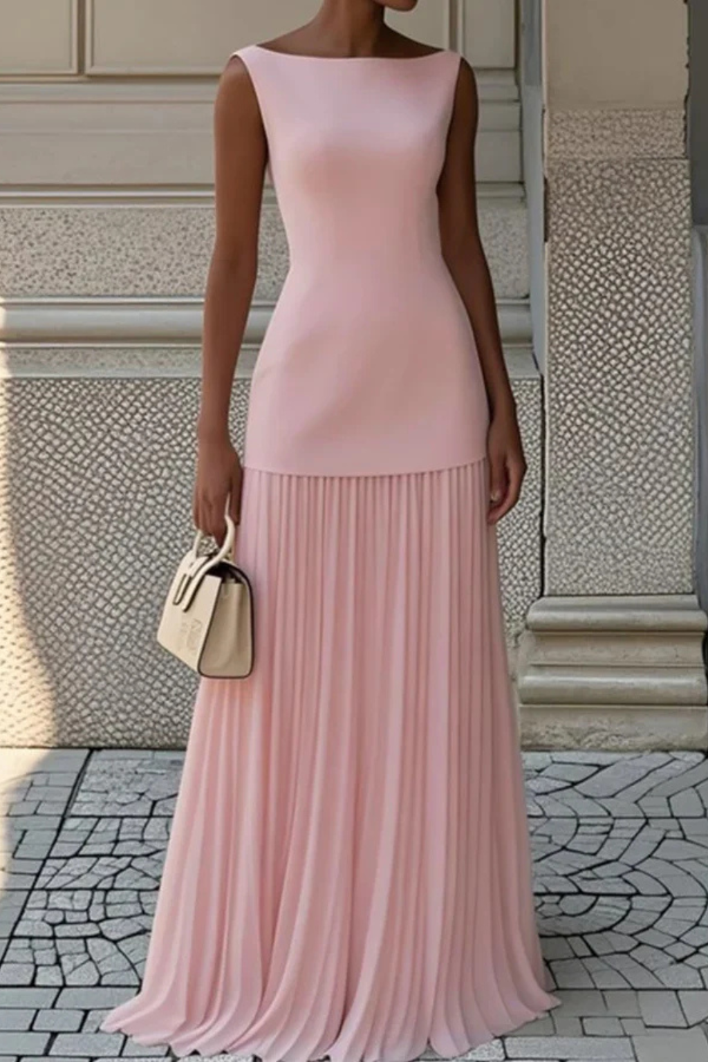 Elegant Pleated Maxi Dress for Women | Formal Evening Wear | Lightweight Fabric | Perfect for Weddings and Special Occasions