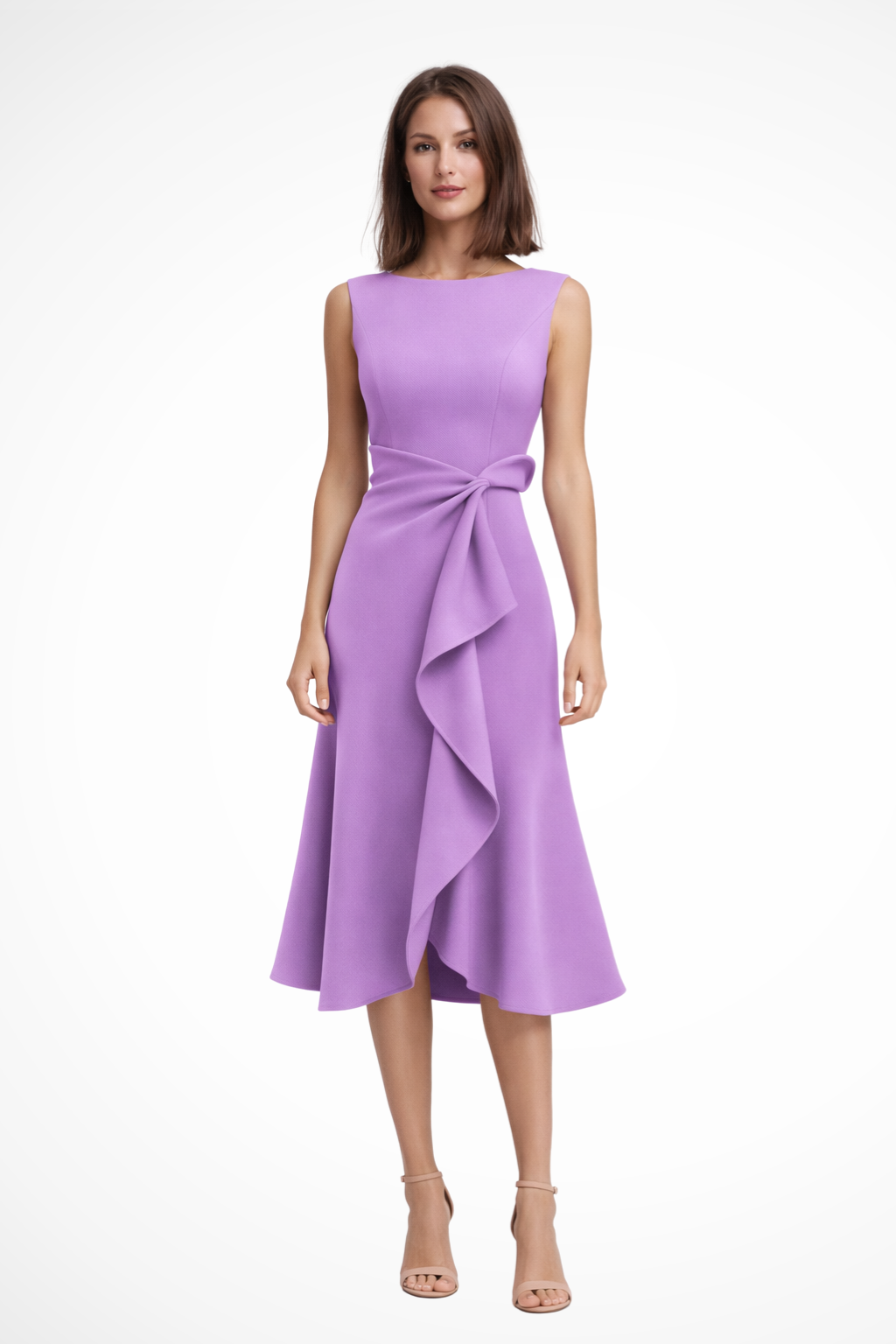 Elegant Pleated Midi Summer Dress for Women with Waist Tie - Lightweight Fabric, Perfect for Casual Outings and Events