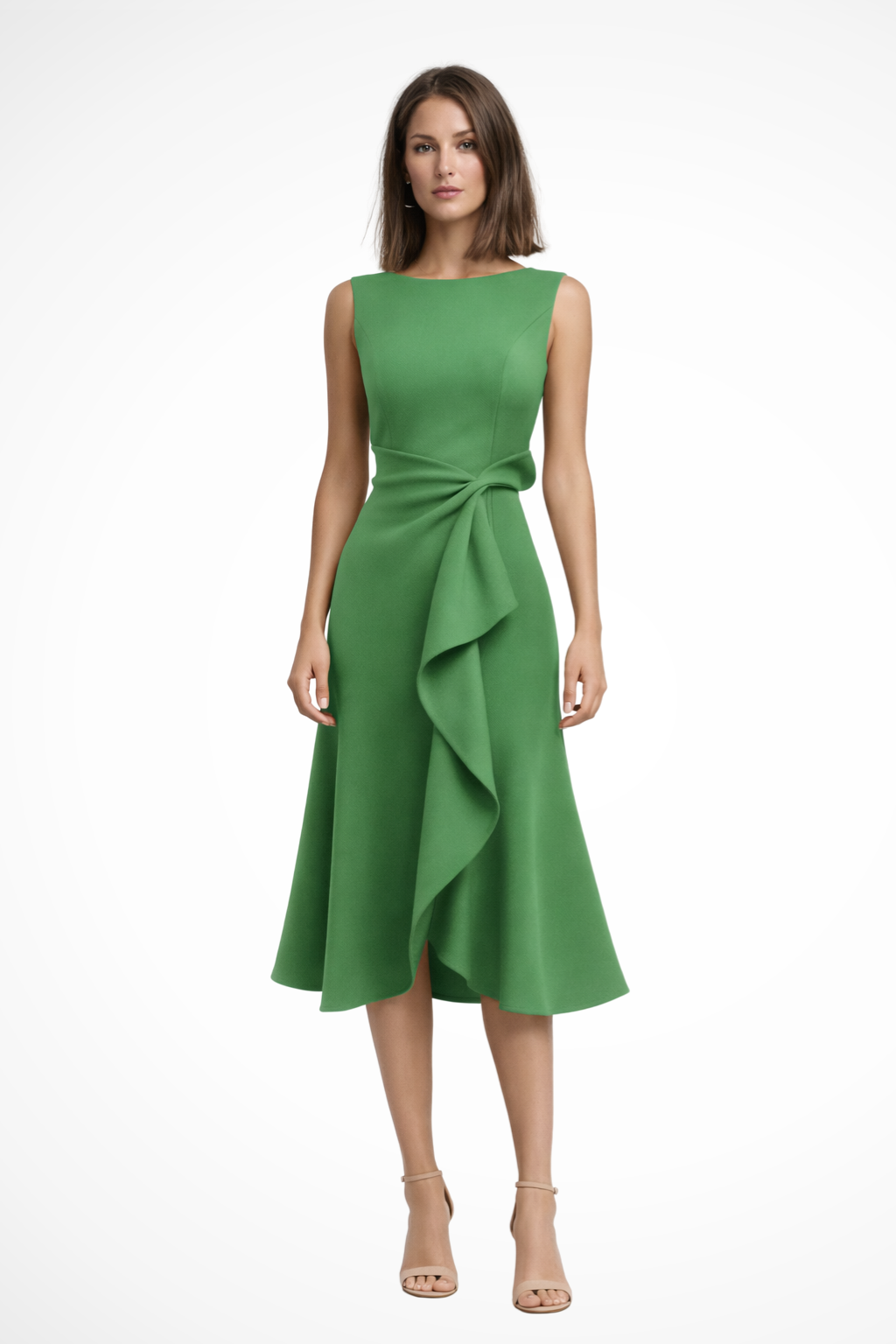 Elegant Pleated Midi Summer Dress for Women with Waist Tie - Lightweight Fabric, Perfect for Casual Outings and Events