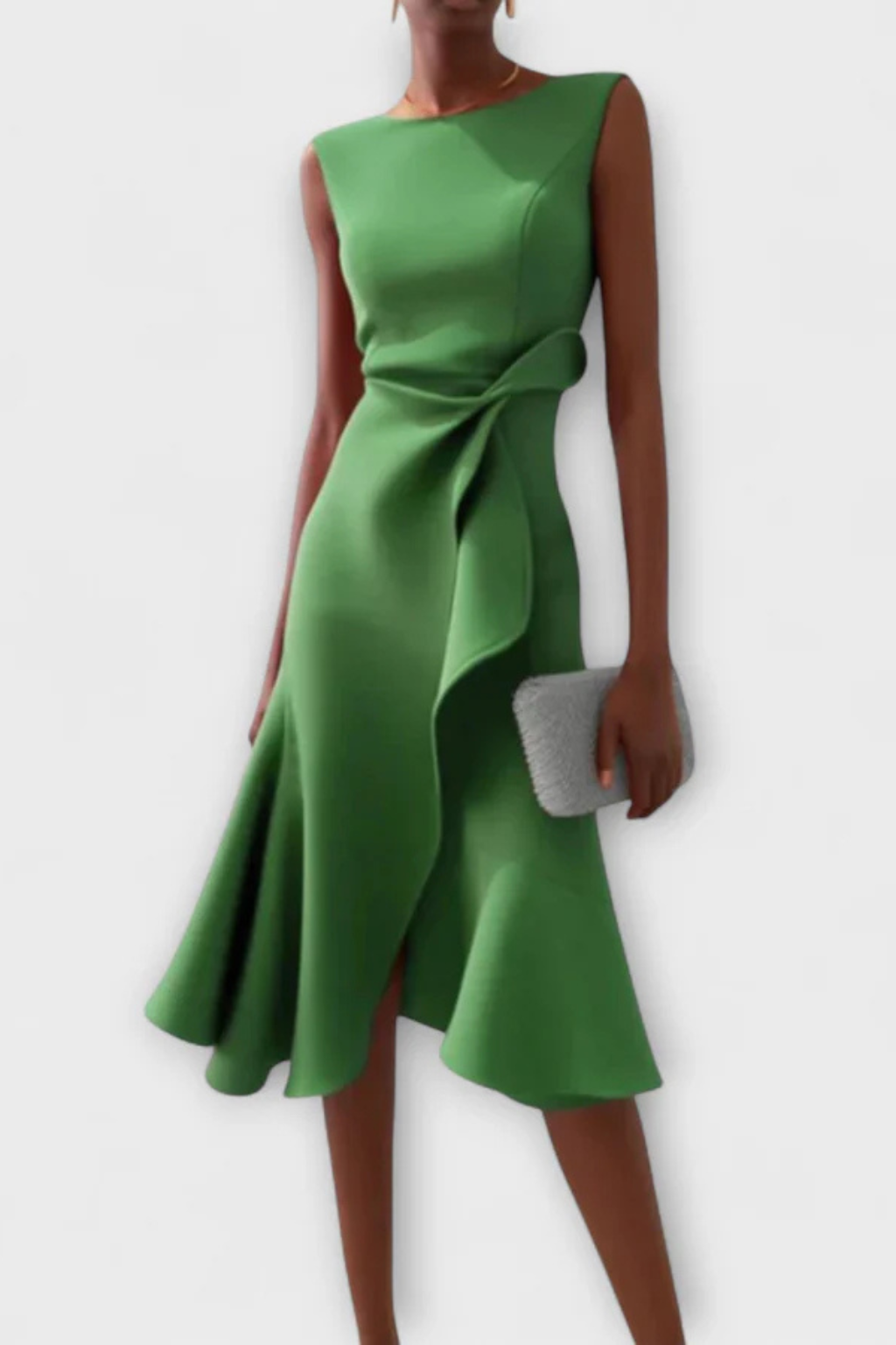 Elegant Pleated Midi Summer Dress for Women with Waist Tie - Lightweight Fabric, Perfect for Casual Outings and Events