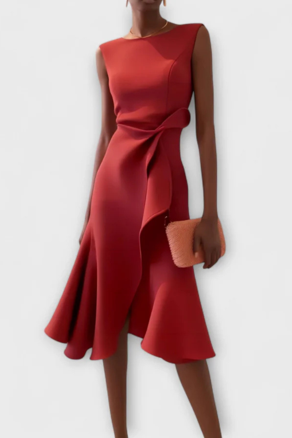 Elegant Pleated Midi Summer Dress for Women with Waist Tie - Lightweight Fabric, Perfect for Casual Outings and Events