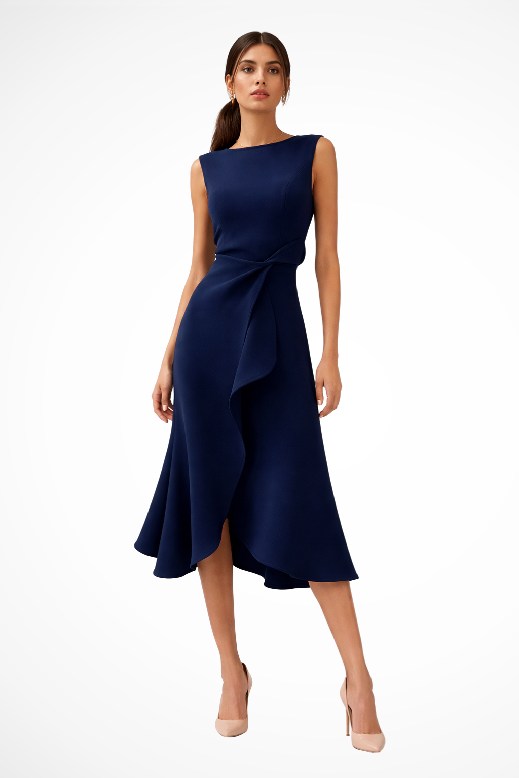 Elegant Pleated Midi Summer Dress for Women with Waist Tie - Lightweight Fabric, Perfect for Casual Outings and Events