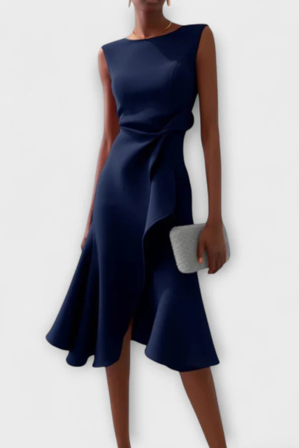 Elegant Pleated Midi Summer Dress for Women with Waist Tie - Lightweight Fabric, Perfect for Casual Outings and Events
