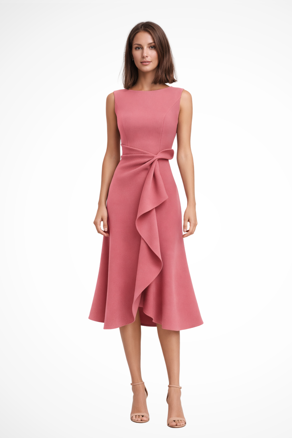 Elegant Pleated Midi Summer Dress for Women with Waist Tie - Lightweight Fabric, Perfect for Casual Outings and Events